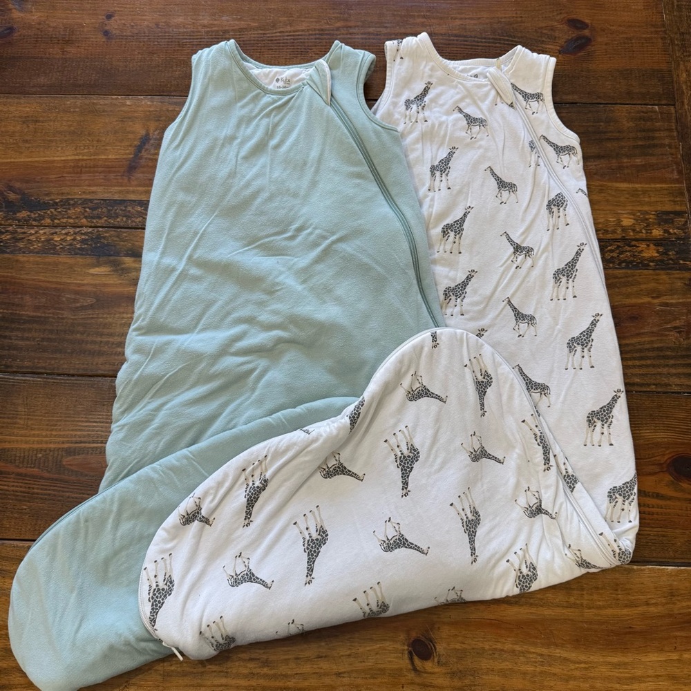 2 Kyte Baby Sleep Bag Size Large Thick  Bamboo Zipper Sack Sage Green Giraffe.